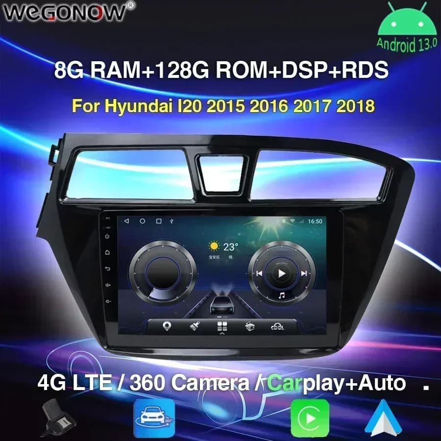 360 Panoramic Camera Carplay 8G+256G Android 13 Car DVD Player GPS WIFI Bluetooth RDS Radio For Hyundai I20 2015 2016 2017 2018