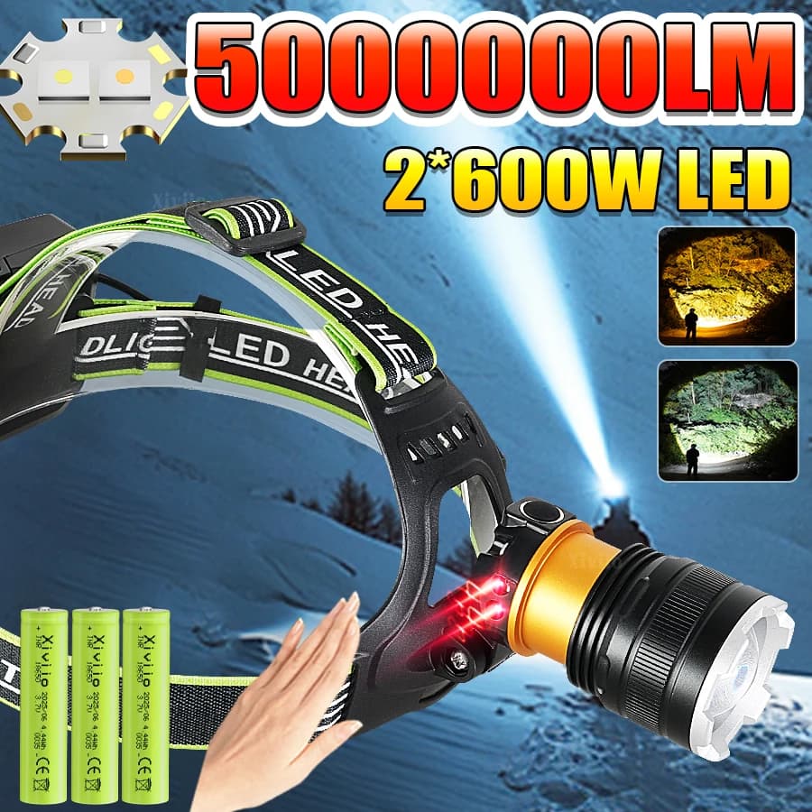 50000000LM Lampada frontale a LED ultra potente ricaricabile ad alta potenza Torcia frontale Torcia da pesca Faro da caccia 18650
