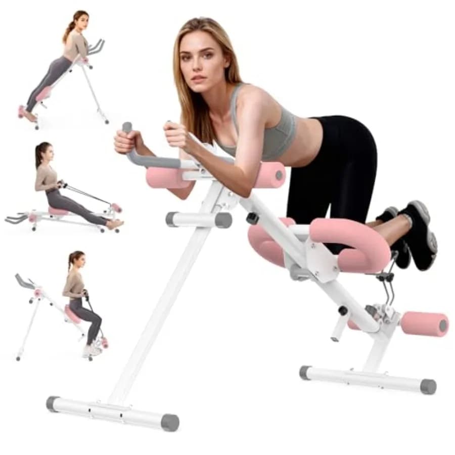 Home gym foldable ab machine: steel frame black 5-in-1 adjustable core trainer with 10 length levels LED display silent rollers