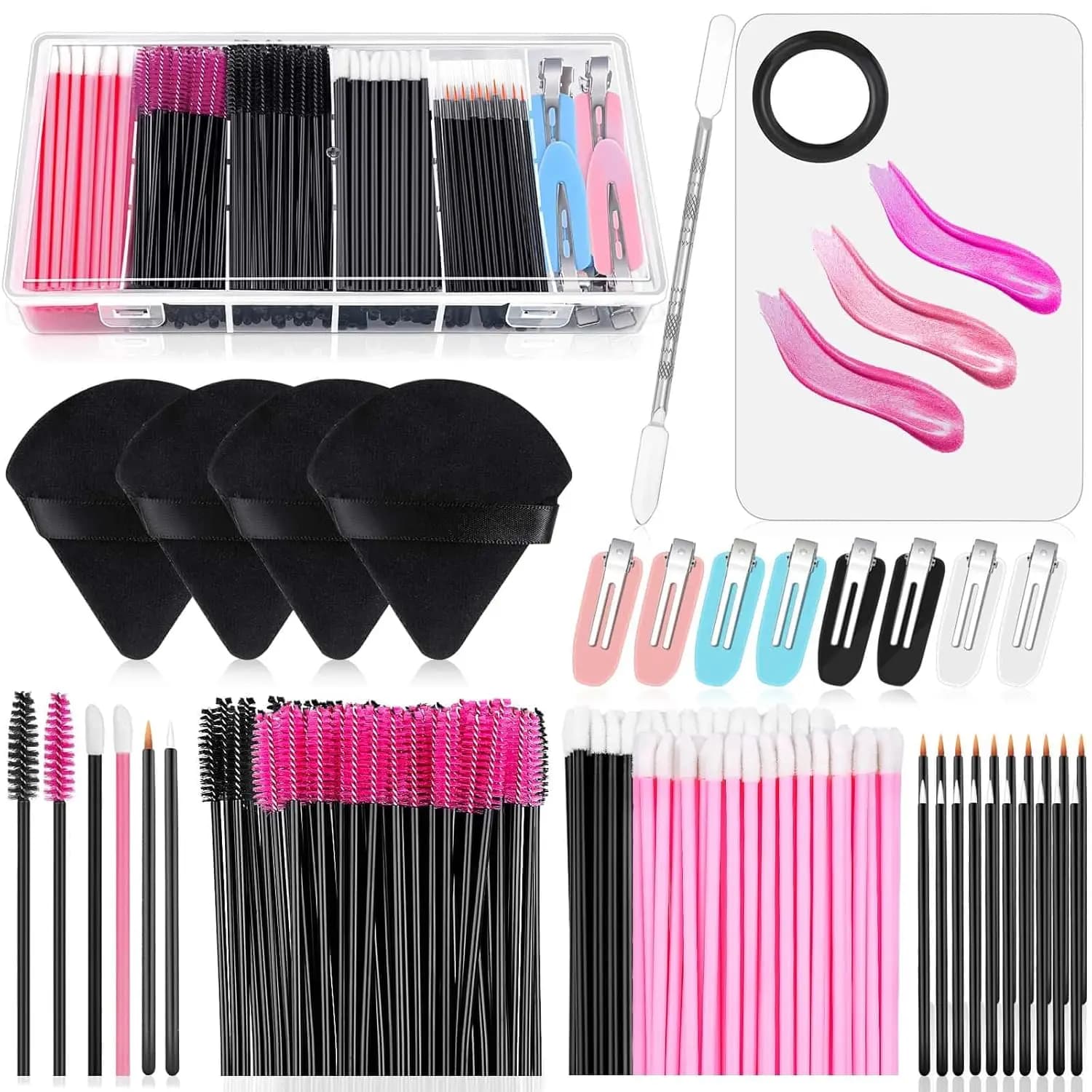 Kit di applicatori monouso per trucco 234 pezzi con spugnetta triangolare, tavolozza per miscelare, bastoncini per mascara, pennelli per labbra, fermagli per capelli per il viso