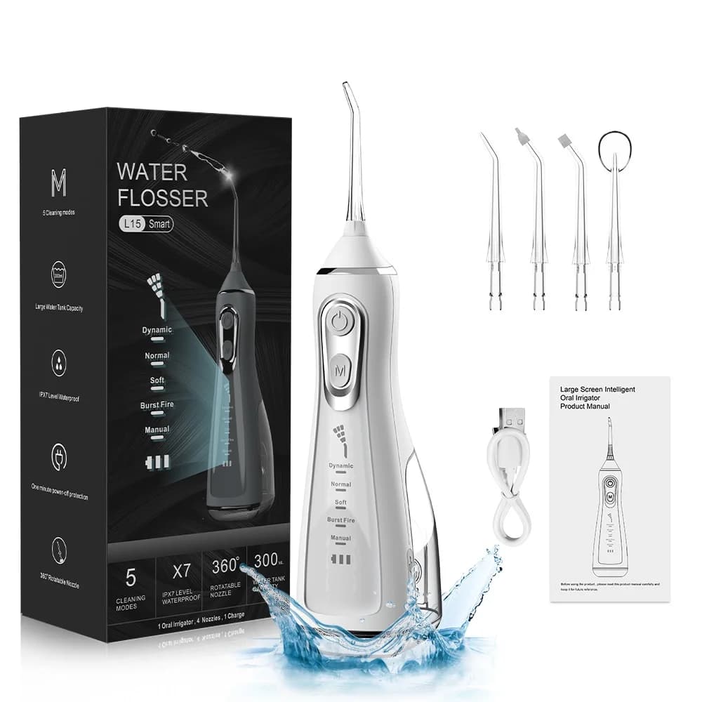 Portatile Dentale Irrigatore Orale Acqua Flosser USB Ricaricabile 4 Ugelli Getto D'acqua 300ml Serbatoio di Acqua Impermeabile IPX7