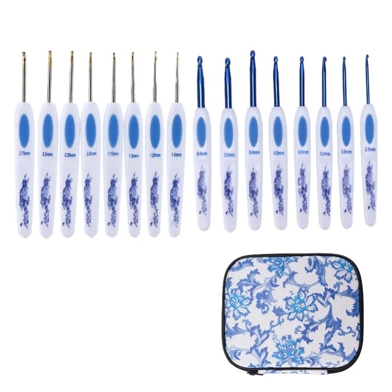 Set di uncinetti con design ergonomico, impugnatura robusta, comodi da usare, strumenti per lavorare a maglia fai da te per appassionati e principianti, colore blu