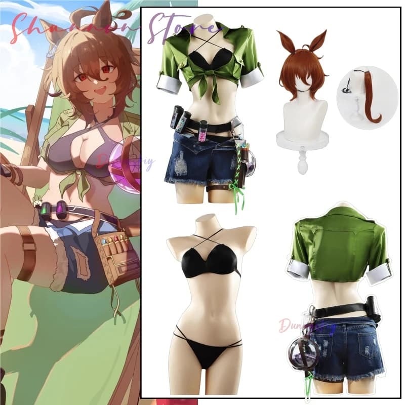 Agnes Tachyon Cosplay Umamusume Pretty Derby Lunatic Lab Costumes Swimwear Cosplay ssikta di Wig Halloween Dress