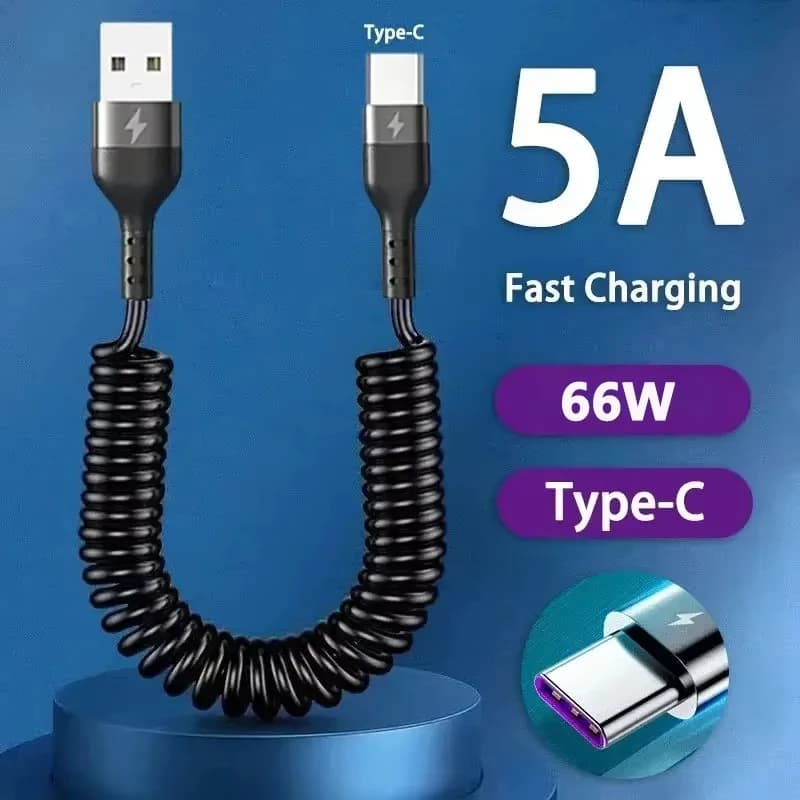 66W 5A ricarica rapida tipo C cavo telescopico a molla caricatore per telefono per auto cavo telescopico a molla USB per iPhone Huawei Xiaomi Phone