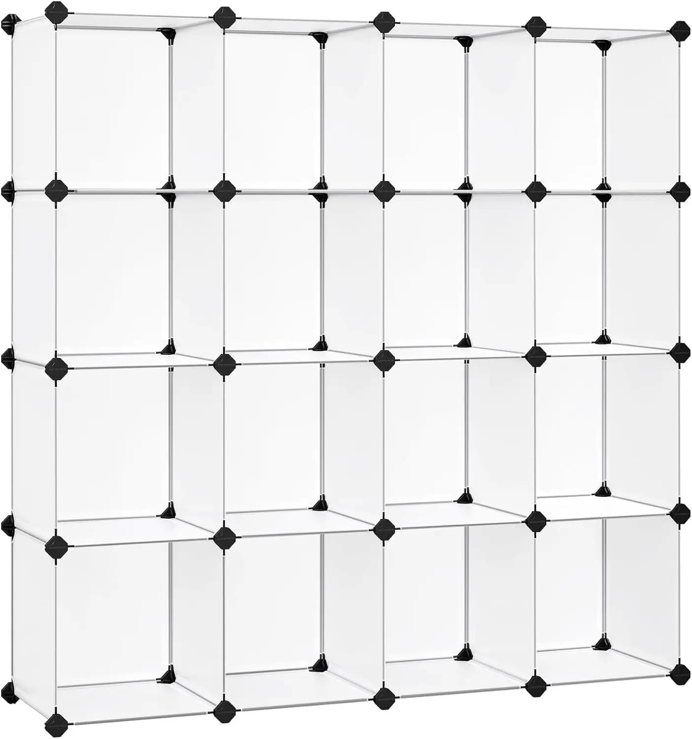 Set of 16 Cubes Organizers in Plastic, Modular Shelves for Wardrobe and Organization Room, White, 12,2x48,4x48,4 Inches