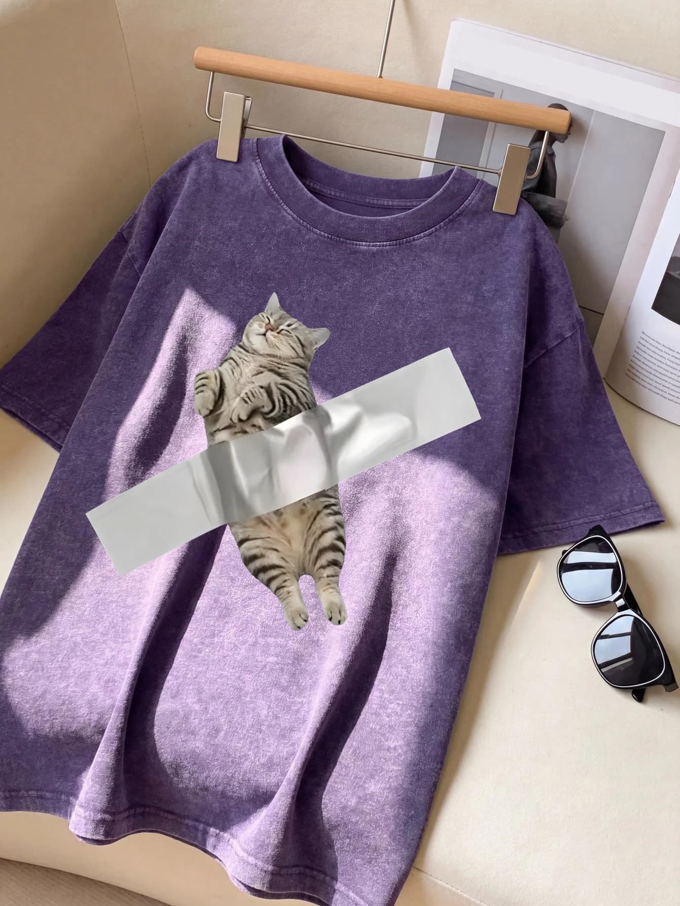 T-shirt da uomo The Kitten Has Been Sealed Washed, estiva, ampia, alla moda, in morbido cotone, unisex, a maniche corte, basic