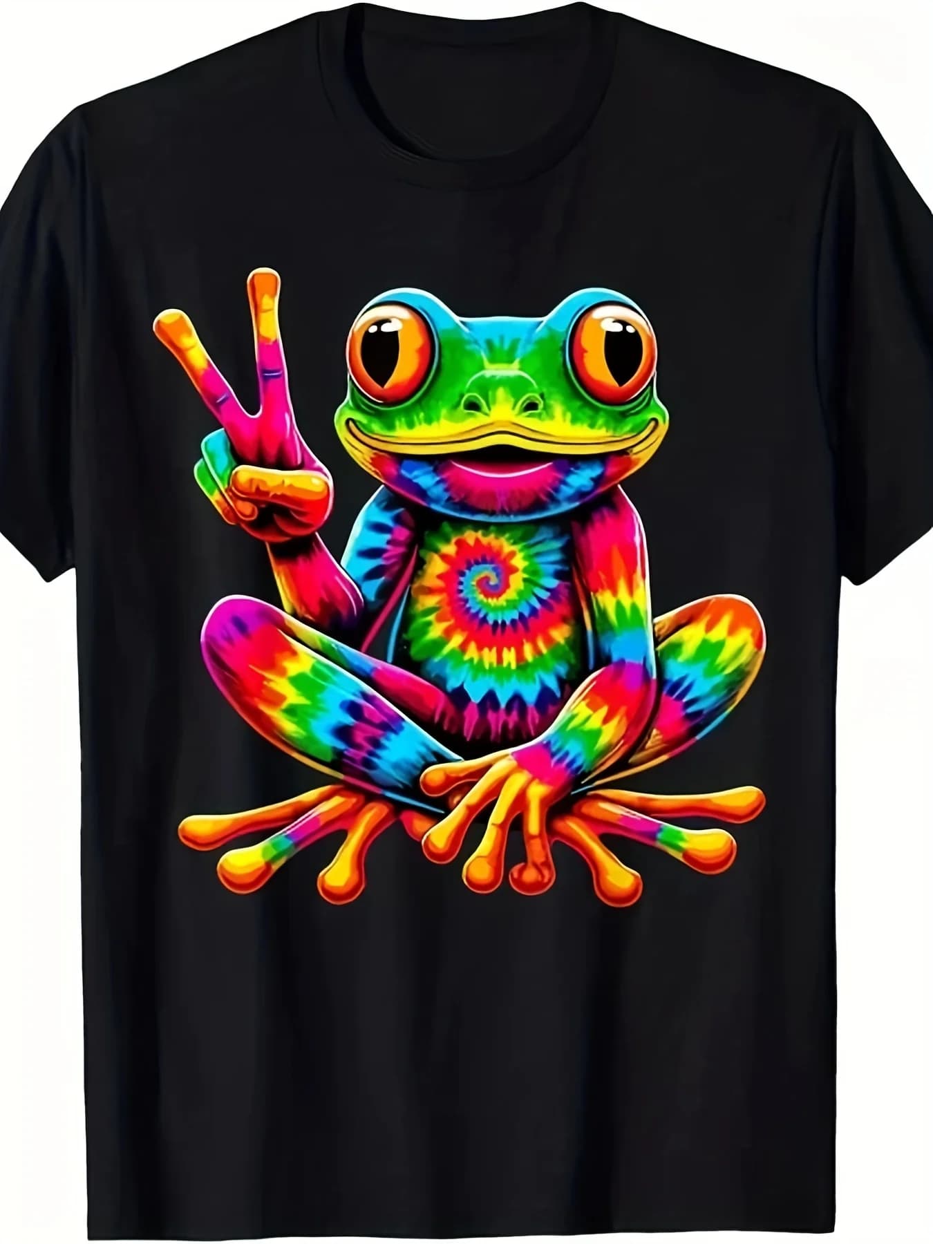 T-shirt vintage da uomo e da donna con motivo logo rana e simbolo della pace, stile hippie anni '60/'70, tie-dye.