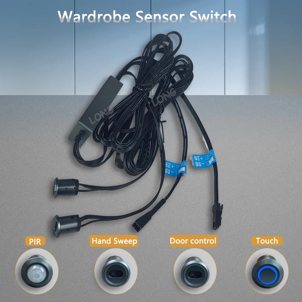 Interruttore Sensore Luce LED per Armadio DC12V 24V, Dimmerabile a Sfioramento e Sensore di Movimento Manuale, Controllo Porta, Installazione Nascosta, Interruttore Luce Armadio