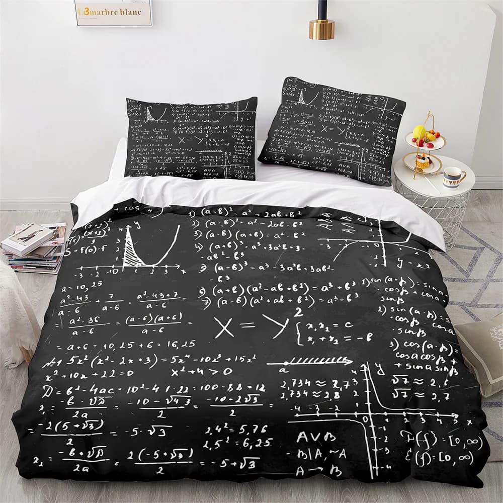 Set copripiumino moderno School Genius Smart Student Matematica Geometria Scienza Numero Formulo Immagine Set biancheria da letto decorativa in poliestere