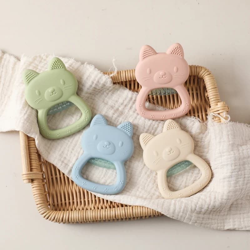 Silicone Baby Teething Toys Cartoon Kitten Water filled Chewing Toy Cool Sensory Touch Of Baby Teething Rings Gifts For Newborns