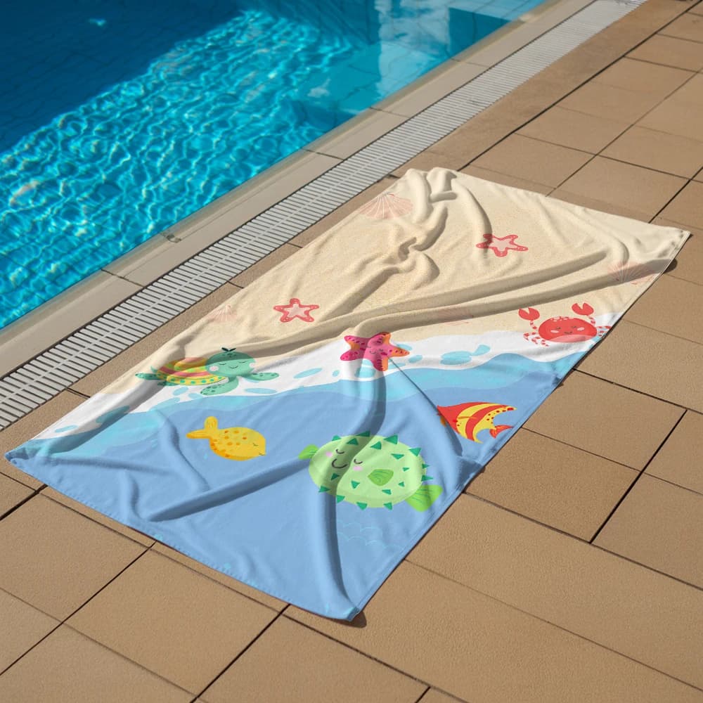 Cartoon Beach Marine Creatures Microfiber Quick Dry Beach Towel Cartoon Anime Absorbent Soft Bath Towel for Travel Adult Kids