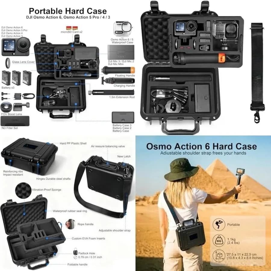 Custodia Rigida Impermeabile Portatile per DJI Osmo Action 6/5 Pro/4/3, Combo Standard, Combo Adventure, e Altri Accessori
