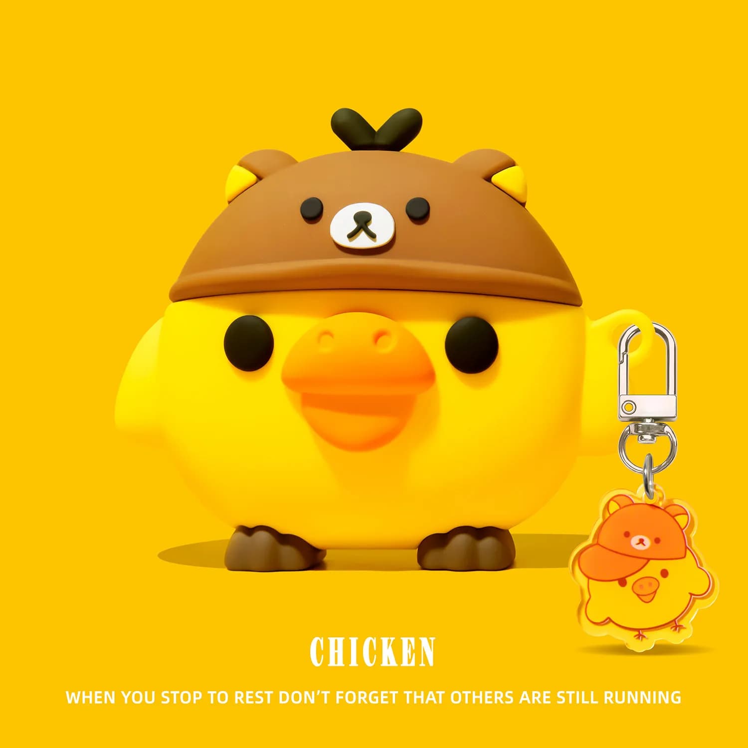 Yellow Chick With Rilakkuma Bear Hat For Airpods 4 Pro Pro 2 Pro 3 Silicone Earphone Case Accessories Cover