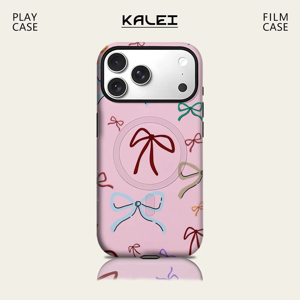 Custodia per telefono Color Bow Pink per iPhone 17 16 15 14 13 Pro Max Plus, custodia rigida magnetica a strato singolo/doppio