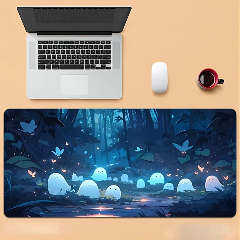 Simpatico tappetino per mouse Ghost Forest, grande tappetino da scrivania in morbida gomma, accessorio da ufficio per gaming, regalo