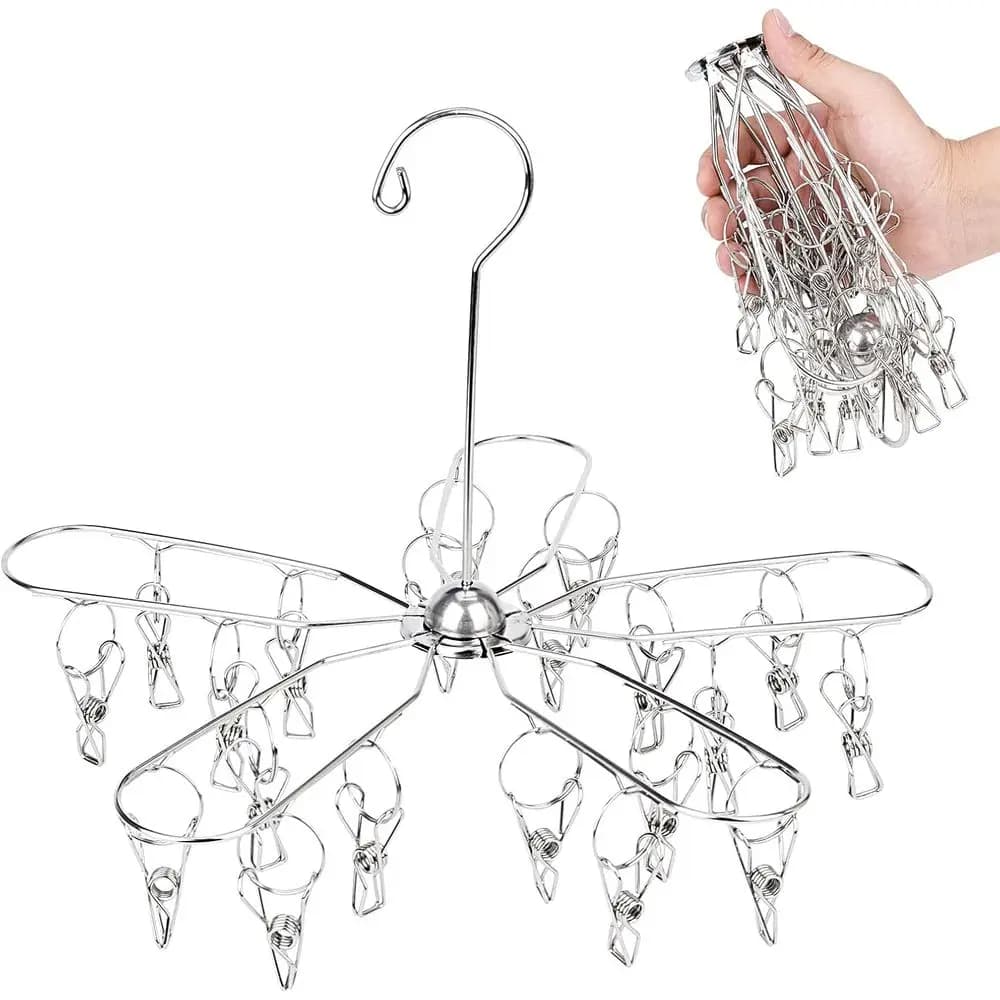 Stainless Steel Clothes Drying Rack with 20 Clips for Underwear, Socks, Bras, Lingerie, Hats, Scarves, Gloves, Diapers, Towels,