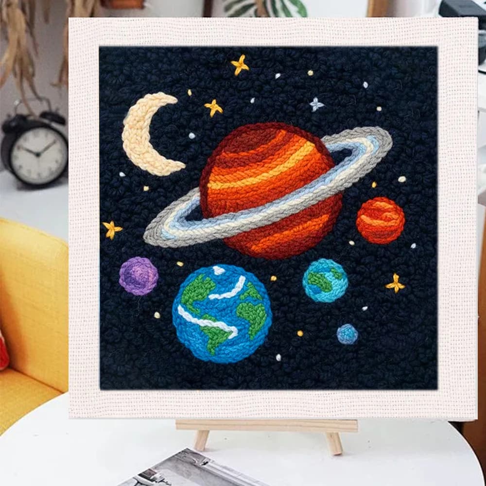 Punch Needle Kit Painting Decor Beginner Embroidery Kit Planetary scenery Punch Needle Kit For Beginners Home Decoration
