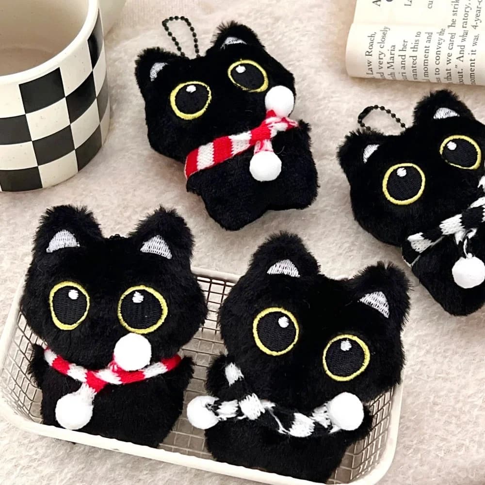 Ciondolo Peluche Gatto Nero Carino con Suono, Portachiavi per Zaino