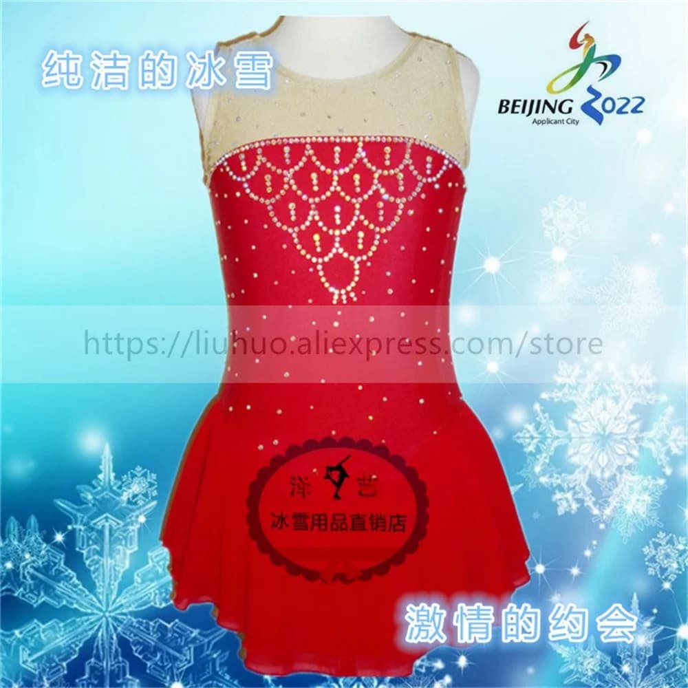LIUHUO Donna Aldult Girl Personalizza Costume Competizione Performance Body Pattinaggio di Figura sul Ghiaccio Vestito Roller Rosso Senza Maniche Danza