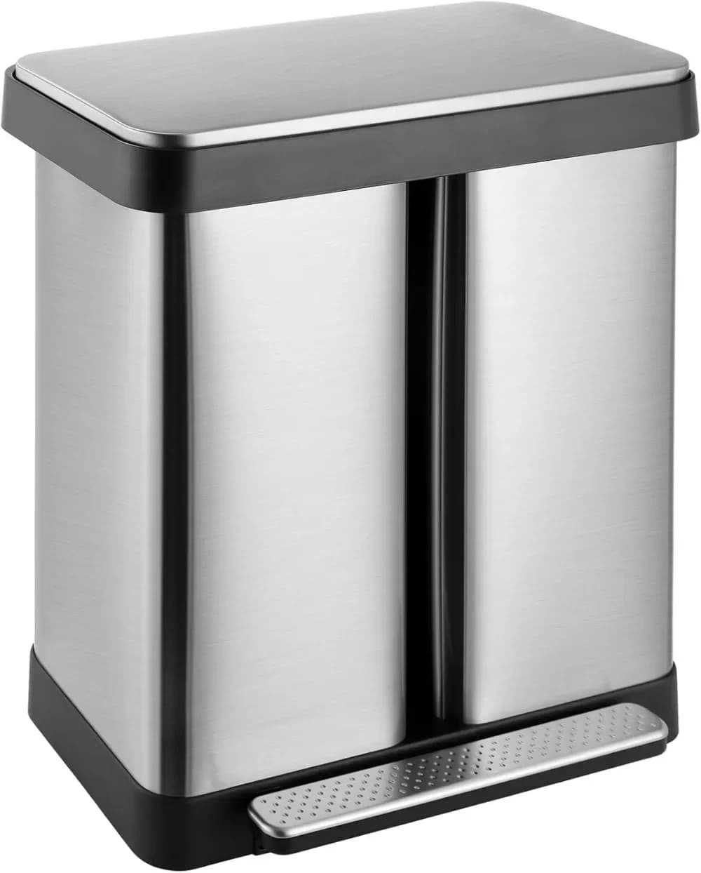 Bidone della Spazzatura a Doppio Scomparto da 16 Galloni, Contenitore per Riciclaggio in Acciaio Inox con Apertura a Pedale e Coperchio a Chiusura Morbida per Cucina e Casa