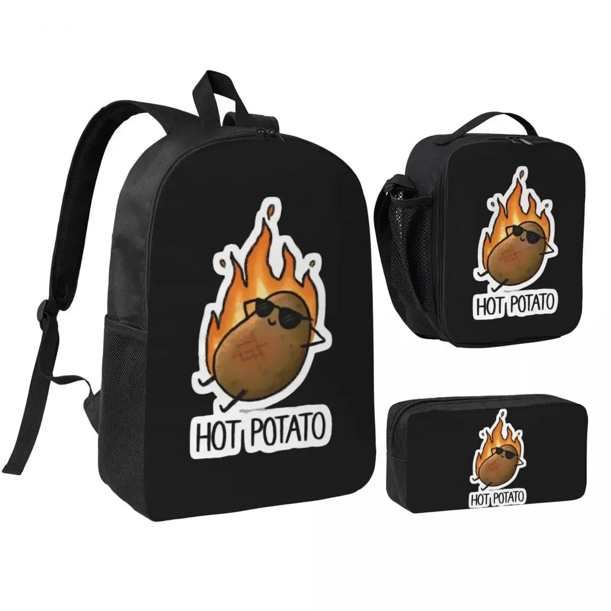 Fisher Potato Backpack Boys Girls BookBag School Bag Shoulder Bags 3ps Insulated Lunch Bag Pencil Case