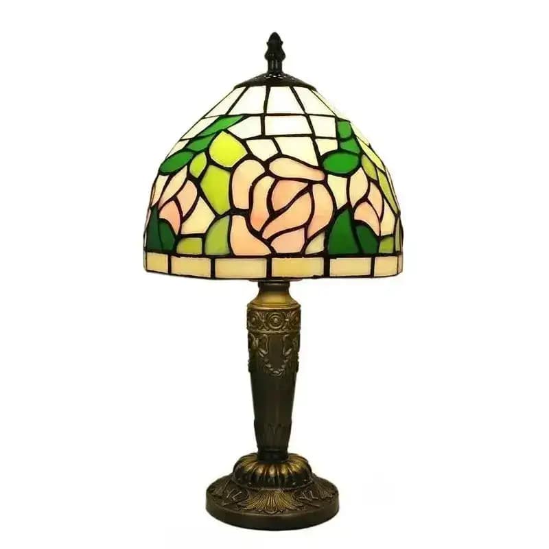 Lampada da Tavolo Tiffany 8 Pollici con Paralume in Vetro Colorato a Fiori Rosa