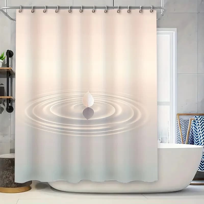 ‌ Elegante tenda da doccia impermeabile con stampa di foglie ondulate dell'acqua, arredamento moderno e minimalista per il bagno, bianco, facile da pulire e mantenere