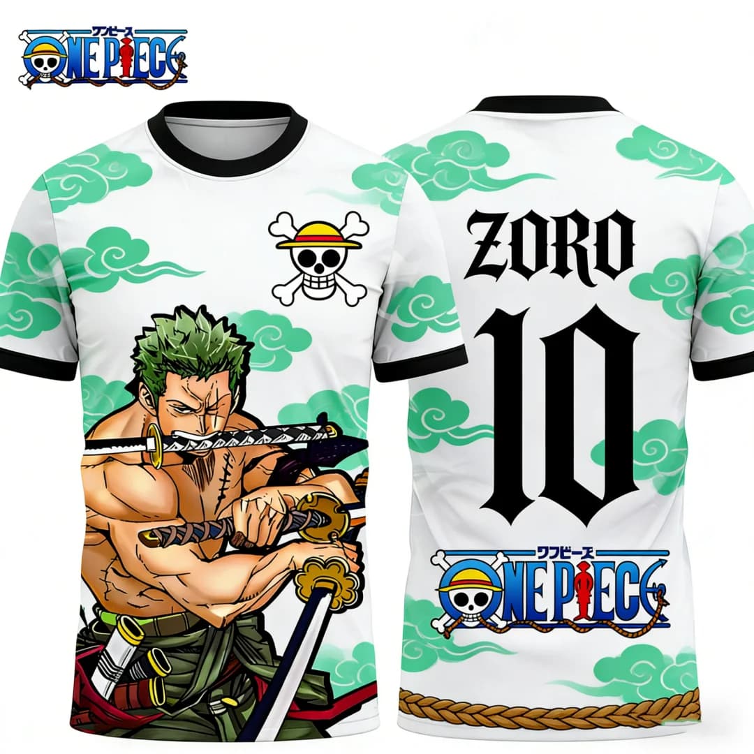 T-shirt Grafica One Piece Zoro, Maglie da Calcio Anime Giapponesi, T-shirt Sportiva ad Asciugatura Rapida da Uomo, Abbigliamento per Bambini, T-shirt da Donna
