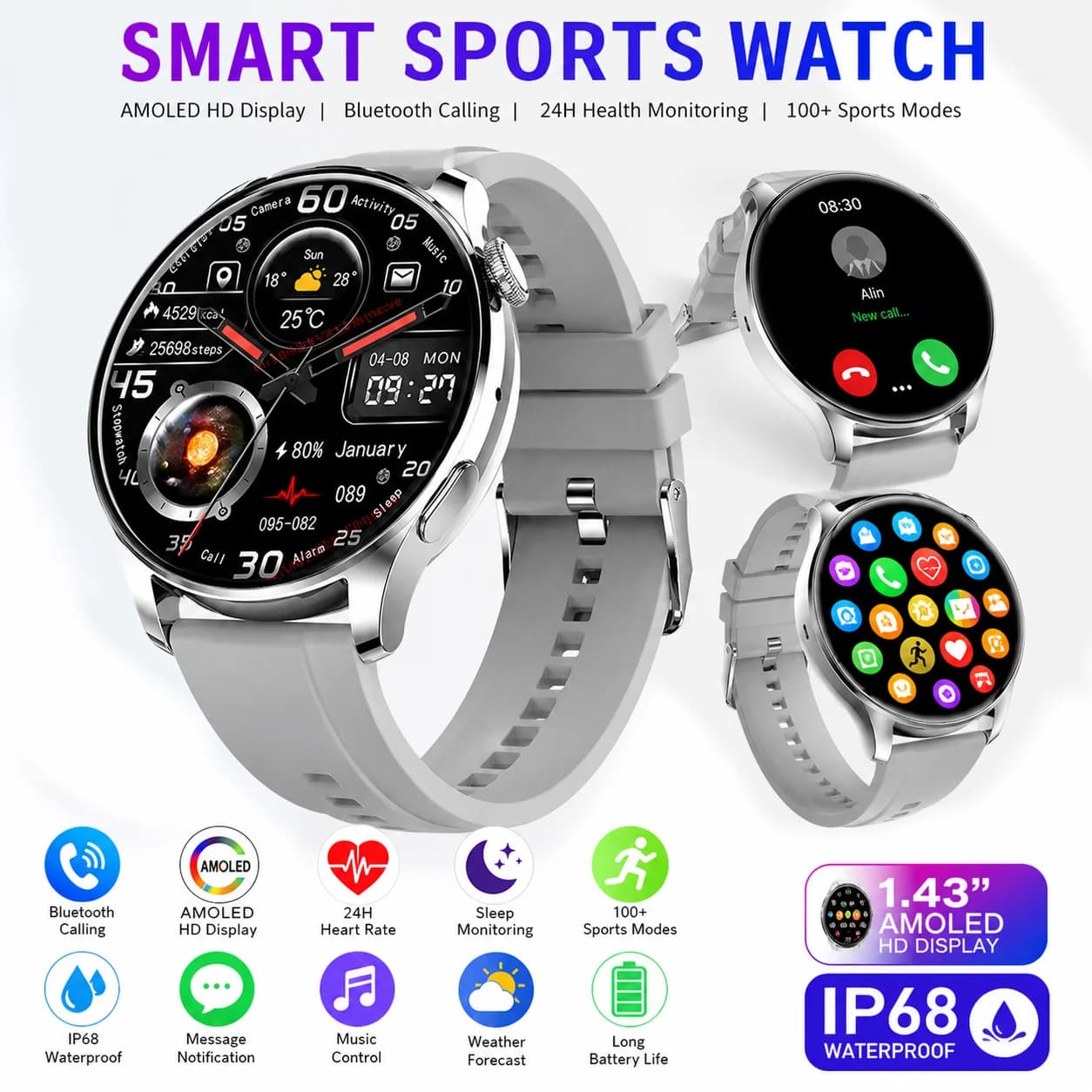 Smartwatch Men Bluetooth Call Sports Fitness Tracker Watch Heart Rate Sleep Monitor Alarm Timer Smartwatch for Android iOS