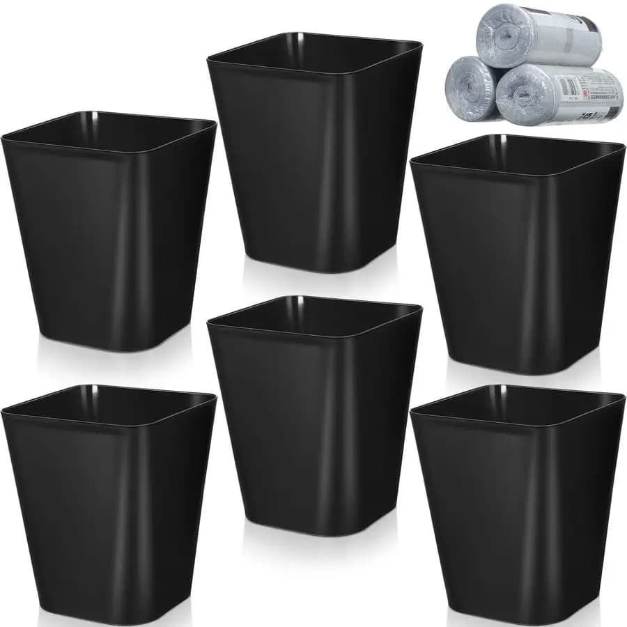Confezione da 6 piccole pattumiera per bagno pattumiera in plastica con 3 rotoli di sacchetti piccolo cestino per rifiuti contenitore per rifiuti, camera da letto, Ho