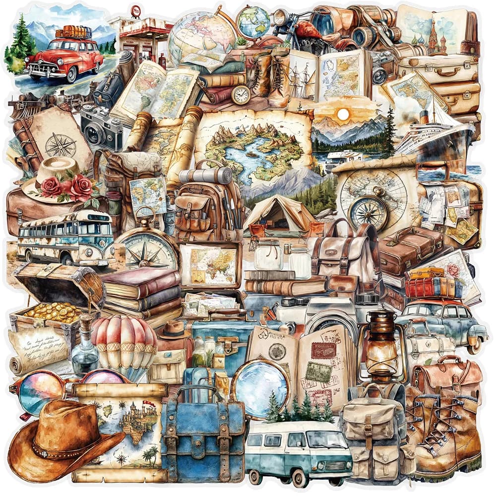 50PCS Retro Travel Stickers Decorative Guitar Phone Case DIY Luggage Laptop Tablet Motorcycle Waterproof Stickers Toy