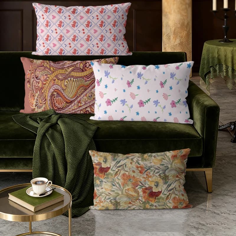 Fodere per cuscini lombari con stampa floreale vintage Paisley, adatte per divano, camera da letto, auto, cuscino rettangolare per la schiena
