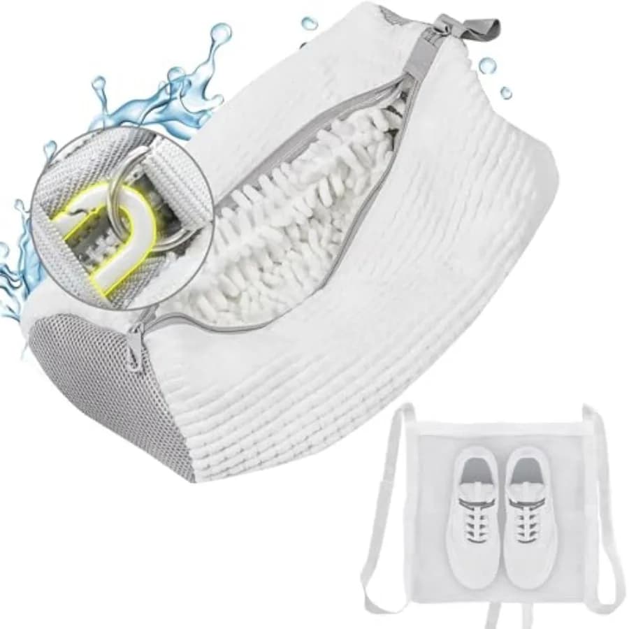 Sacchetto per Lavaggio Scarpe, Borsa per Lavatrice e Asciugatrice, Include Sacchetto a Rete per Asciugatura, Cerniera Riutilizzabile e Resistente con Gancio