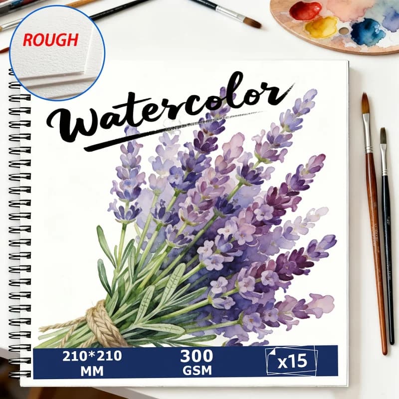 Square Spiral Bound Watercolor Sketchbook -Spiral-Bound Watercolor Pad, 15 Pages, 300gsm Rough Acid-Free Pape