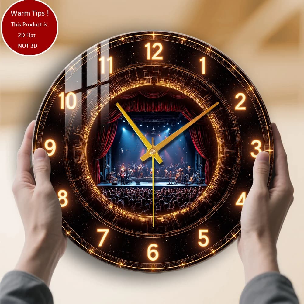 Tempered Glass Wall Clock for audience with stage band for theatre, suitable for wall decorations or table displays everywhere