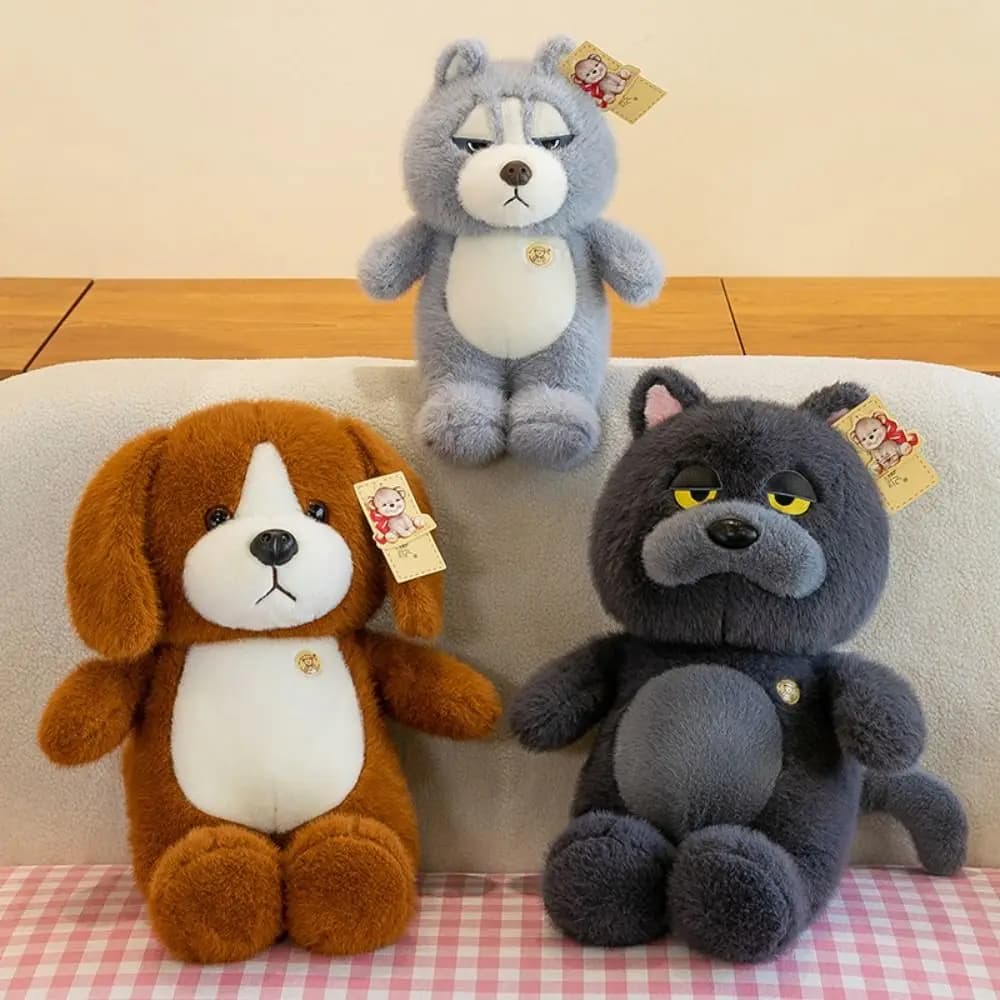 Peluche Simulazione Cane Pancia Grande Gatto Blu Lupo Grigio Pigro 35cm, Cuscino Decorativo per Camera da Letto