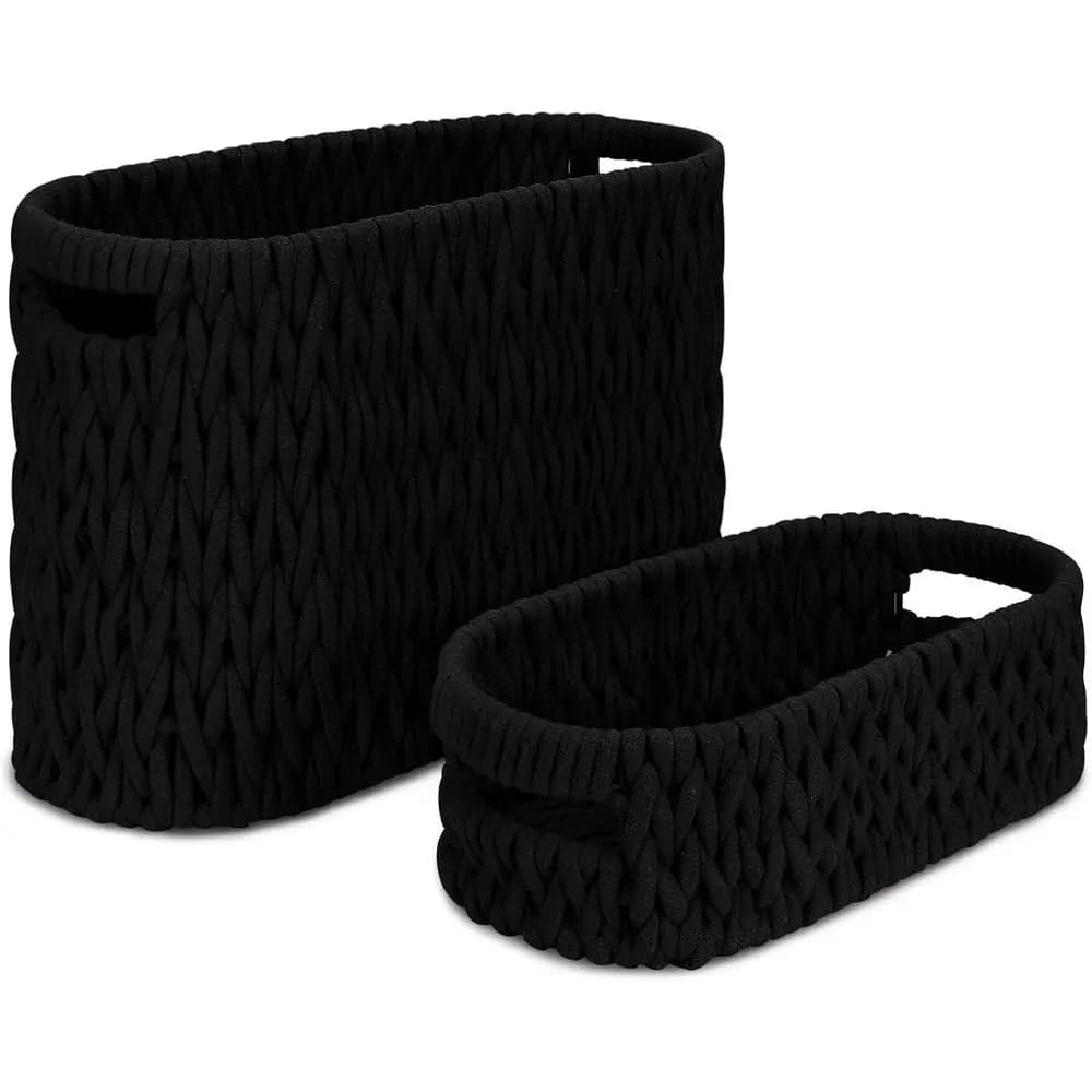 Set di cestini per carta igienica stile Boho, 2 supporti intrecciati in corda di cotone per 6 rotoli mega, decorazioni per organizer per riporre il bagno (nero)