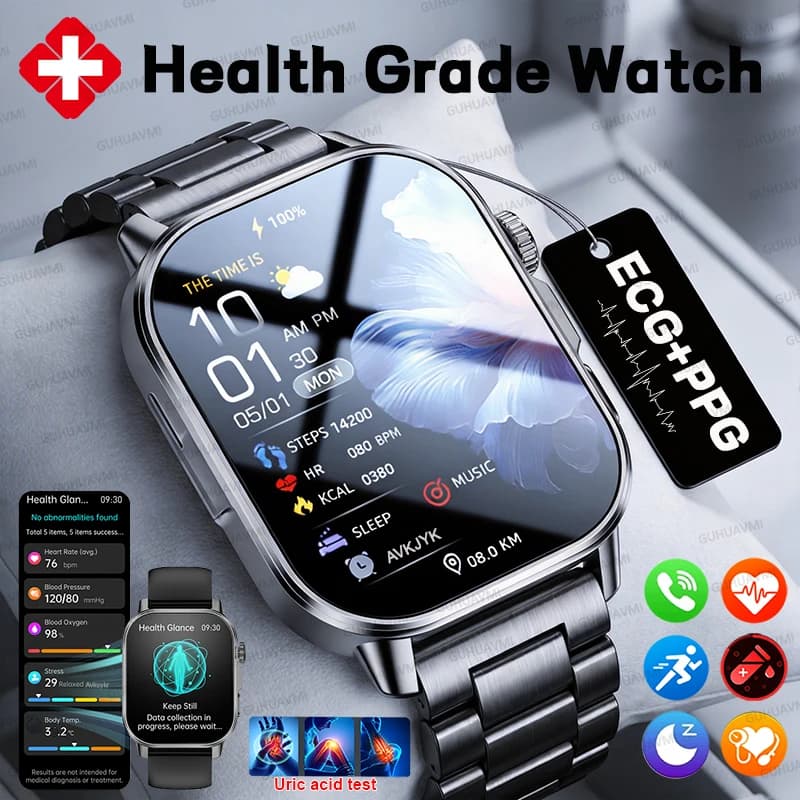 Nuovo Smartwatch per Uomo con Funzioni ECG+PPG, Analisi Corporea, Pressione Sanguigna, Lipidi, Acido Urico, NFC e Monitoraggio della Salute
