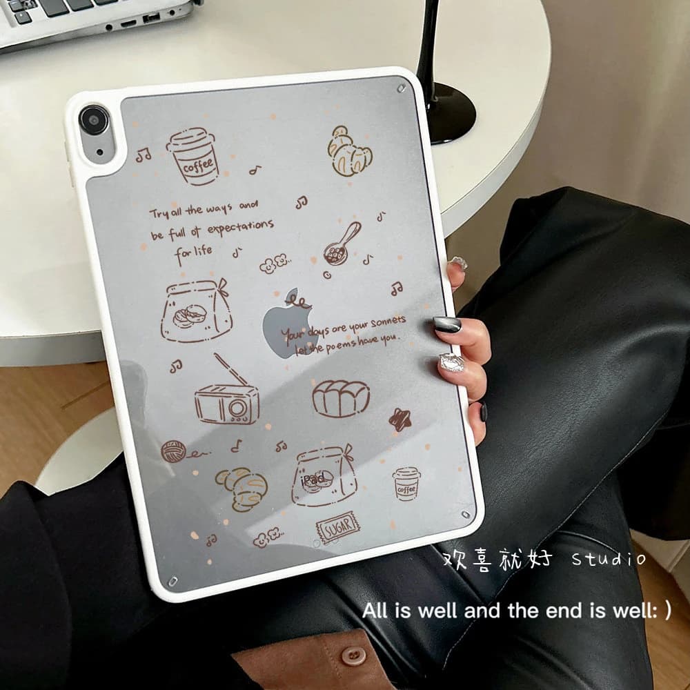 Ins Coffee Afternoon Tea Tablet Case For iPad Pro 11 12.9 13 M2 M4 M3 M5 Shell 8.3 9.7 10.2 5/6/7/8/9/10/11th Air 3 4 5 6 Cover