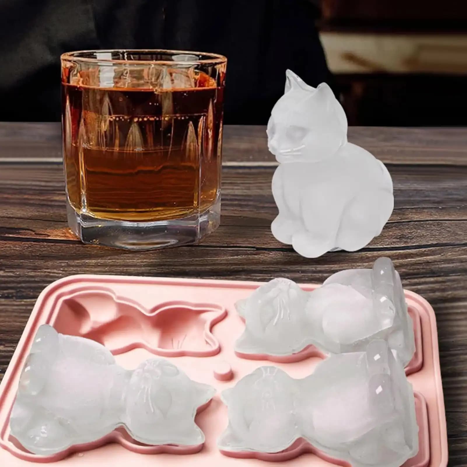 3D Cat Ice Cube Mold Silicone BPA Free Easy Release Ice Block Maker Cute Cat Shaped Ice Tray for Kitchen Home Bar Gift
