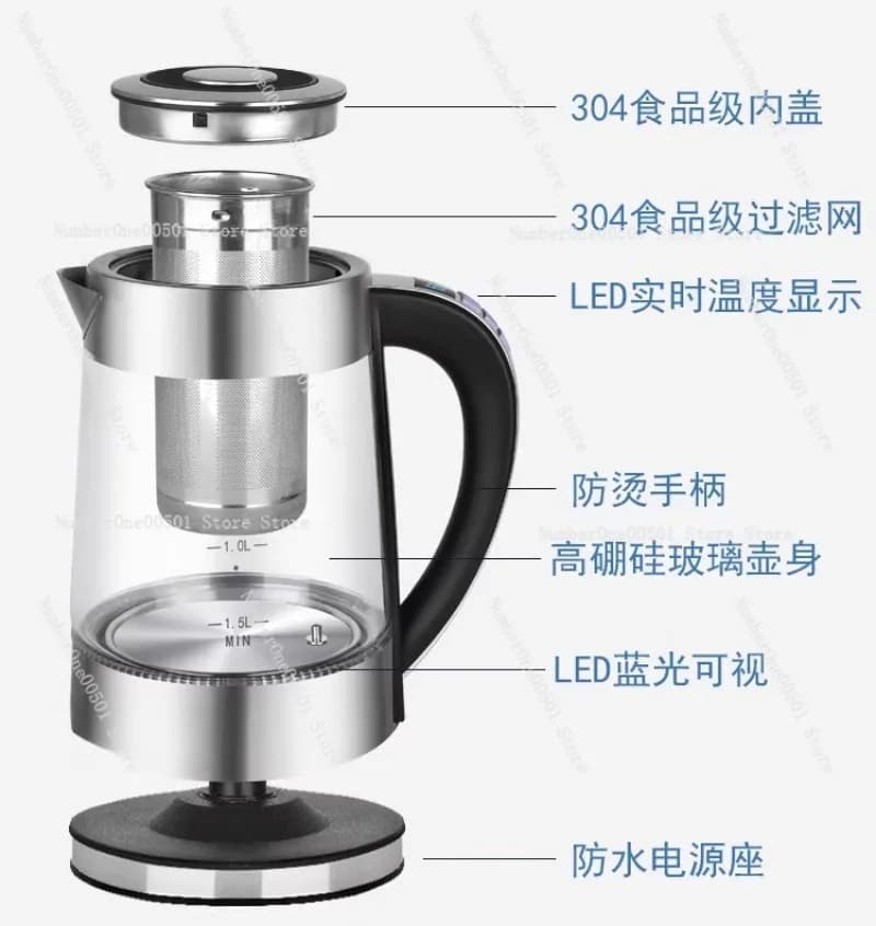 Bollitore Elettrico in Vetro SMG-D1818, Vetro Borosilicato ad Alta Resistenza, Isolamento Termico Multistadio, Ebollizione Rapida