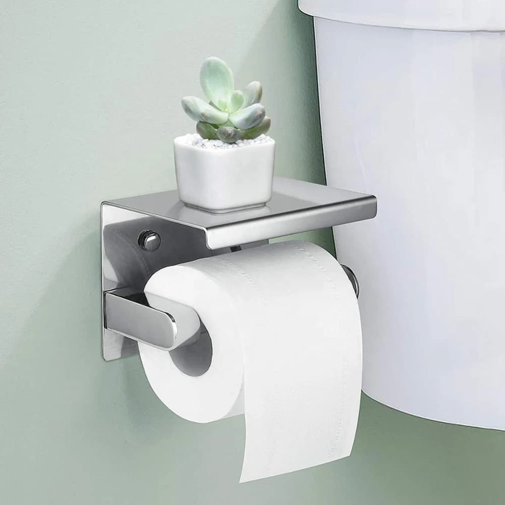 2025 Trendsus Porta carta igienica in acciaio inossidabile 304 con ripiano per telefono, porta fazzoletti da bagno Portarotolo di carta igienica