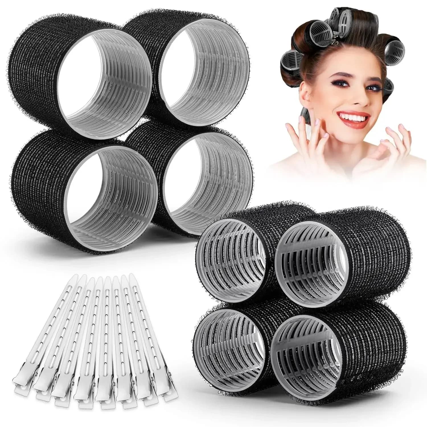 13 pcs Black Auto Grip Hair Rollers No Calore Bigodini Heat-Free Spinning Hair Volume Self-adhesive Hook Tools For Styling FAI FROM YOU