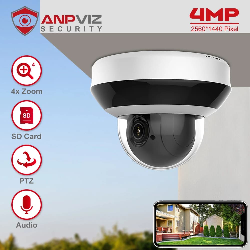 Anpviz 4MP PTZ Telecamera IP Sicurezza esterna Zoom 4X Dome POE CCTV Sorveglianza Scheda SD Audio H.265 PTZ-N2404I-DE3 Rilevazione movimento