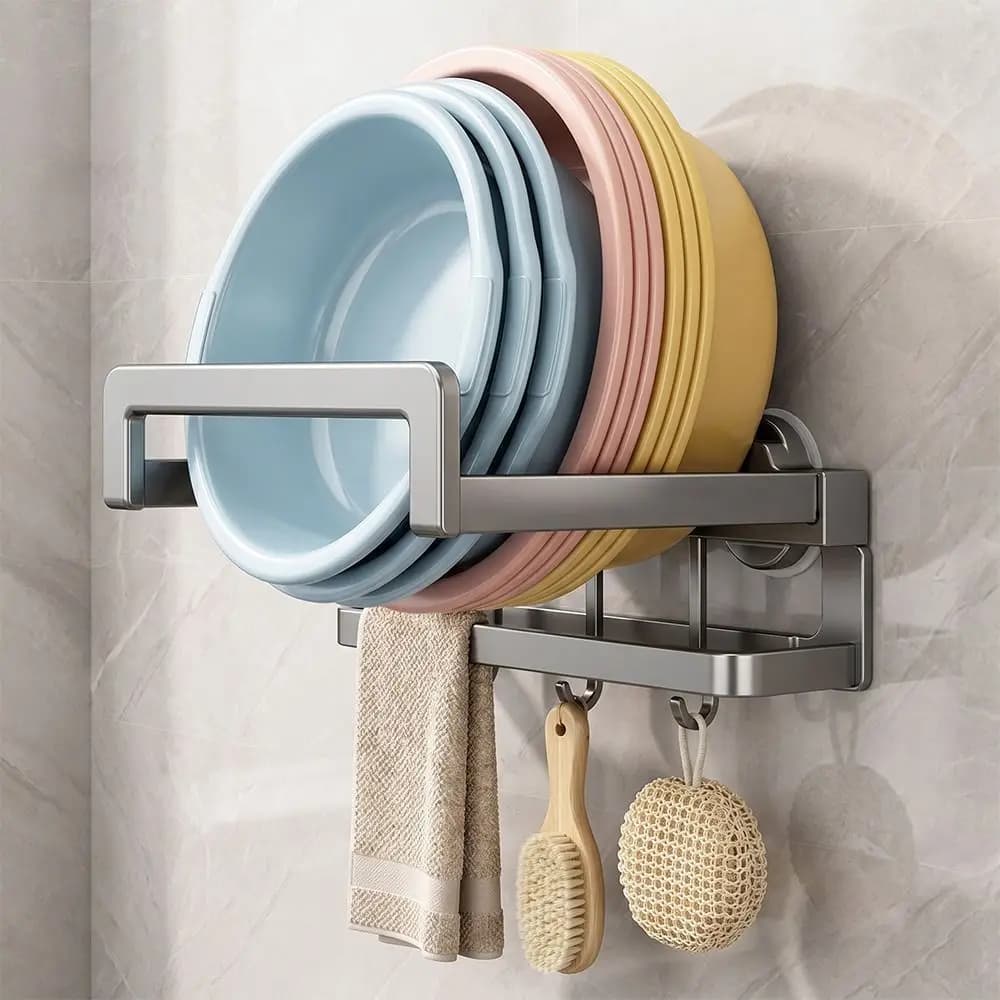 Suction Cup Type Suction Cup Wall Mounted Hook Telescopic Folding Wall Mounted Basin Storage Shelf Wall Mounted Space-Saving
