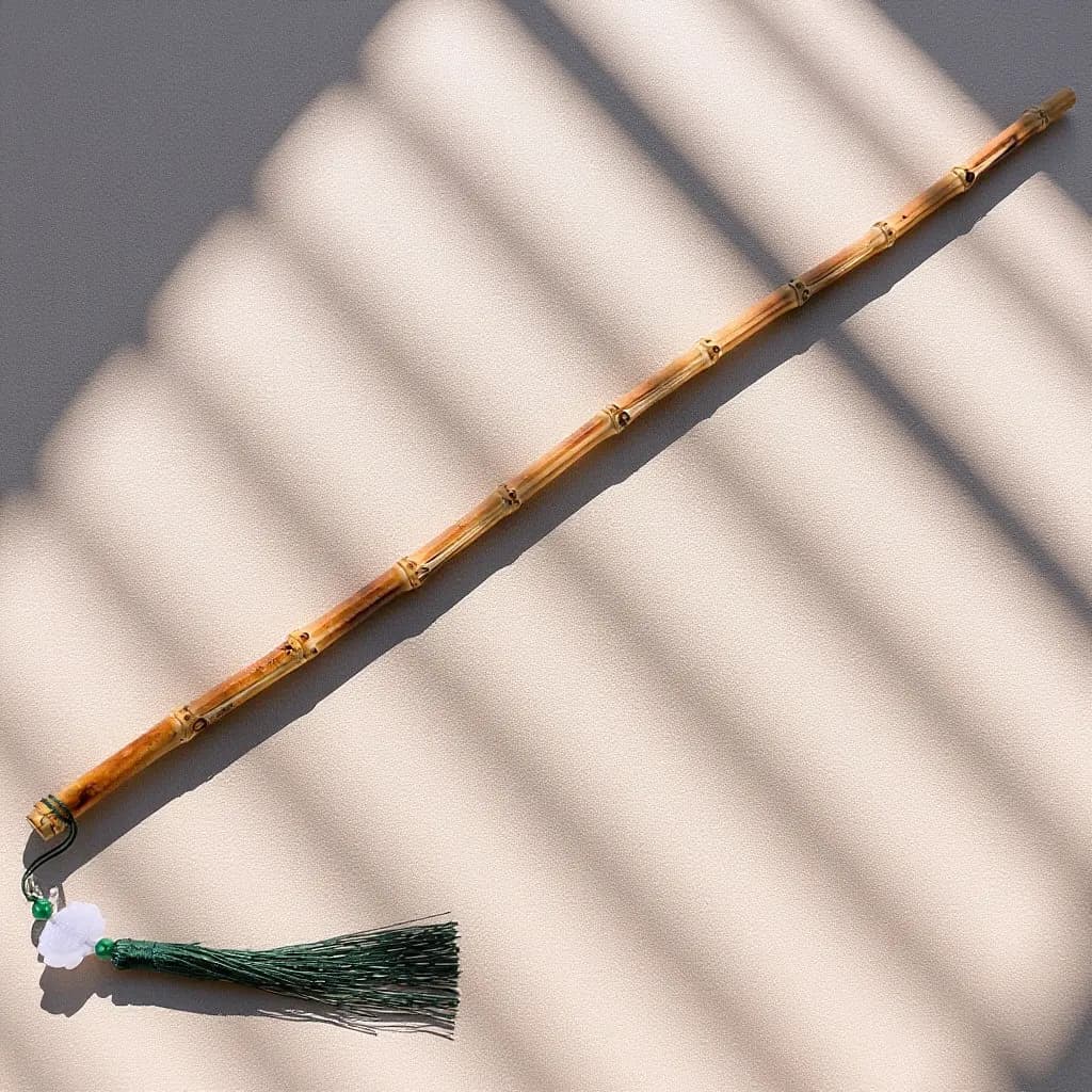 Chinese style bamboo railing with tassel, traditional educational tool, trekking stick decoration