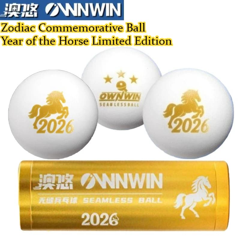 Palla da Ping Pong OWNWIN Senza Cuciture 40+ Anni del Cavallo Nuovo Materiale Palla Commemorativa dello Zodiaco Edizione Limitata