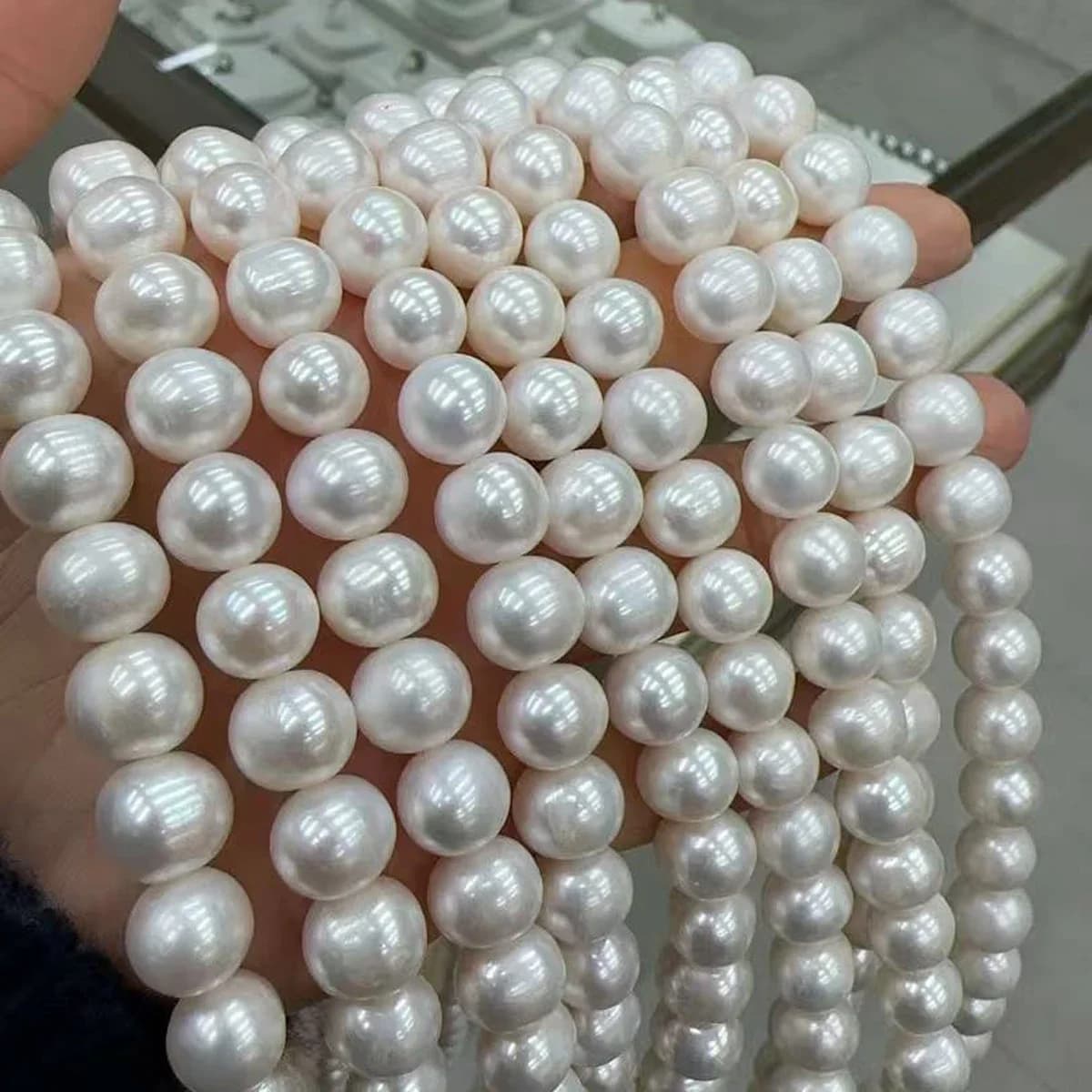 Collana di perle d'acqua dolce naturali da 10-11 mm Grandi perline rotonde sfuse Gioielli Crea braccialetti fai da te Accessori per orecchini Bianco all'ingrosso