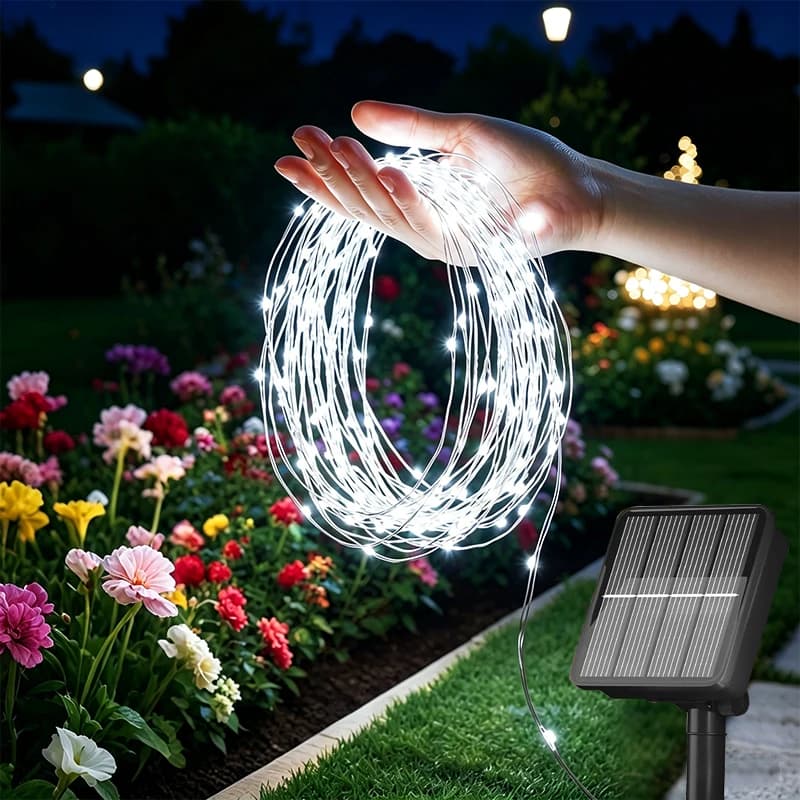 Luci a Stringa LED da Esterno Impermeabili a Energia Solare, Ghirlanda Decorativa per Alberi, Lampada Solare per Giardino, Recinzione, Balcone