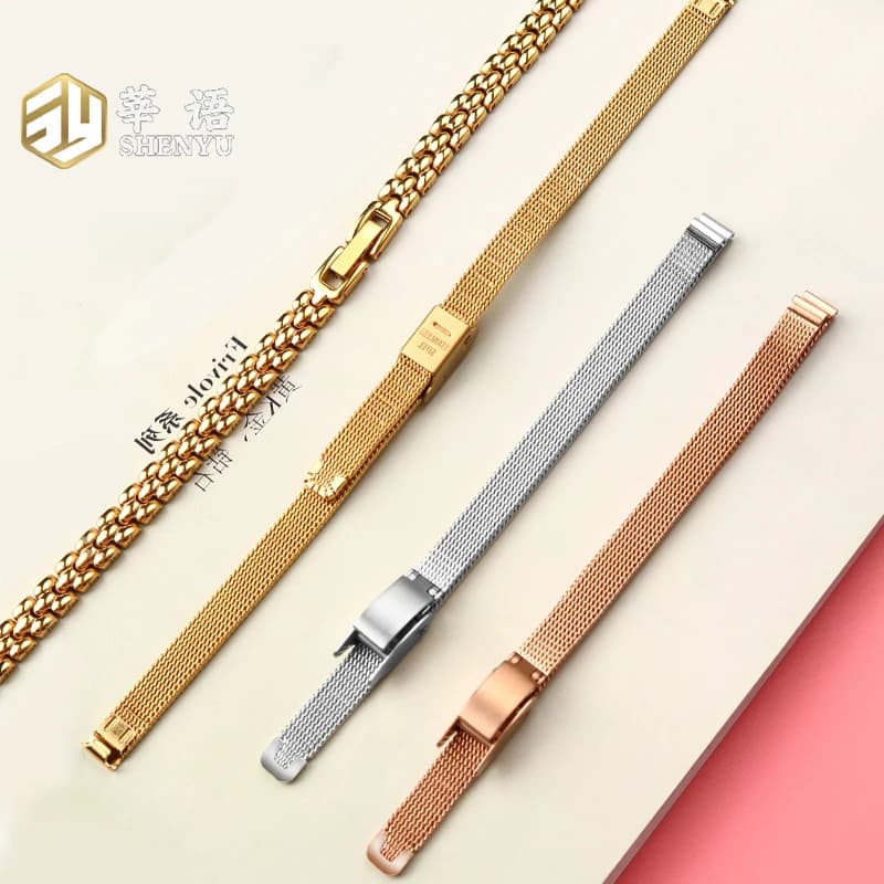 Shenyu cinturino per orologio Milanese in acciaio inossidabile di piccole dimensioni da donna alla moda cinturino in oro rosa argento 6 8 10 12 14 16mm